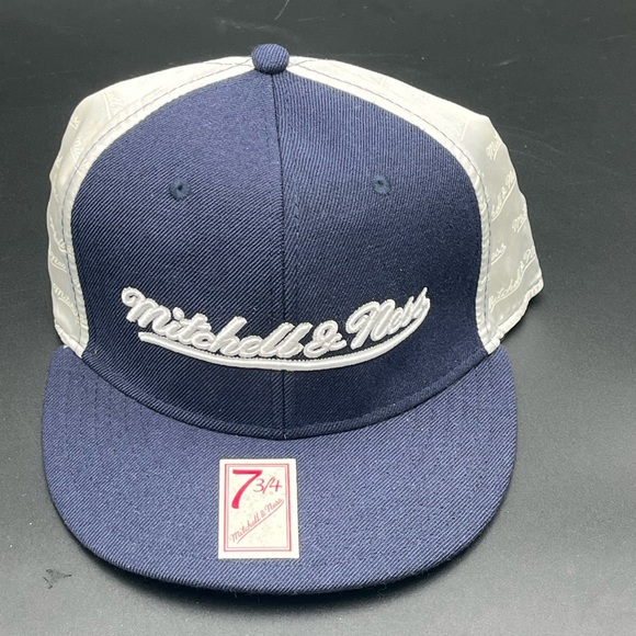 Mitchell & Ness Navy Blue and White Fitted Hat - Picture 1 of 4